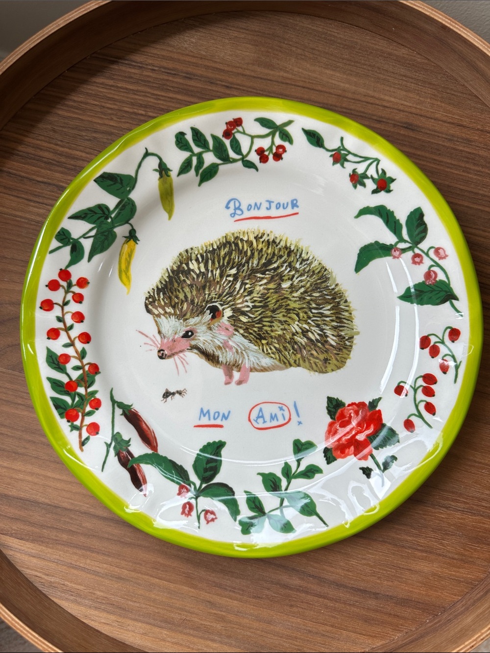 Anthropologie “Bonjour Mon Ami” Hello My Friend Hedgehog Plate by Nathalie Lete